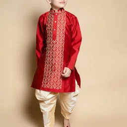 Cae Boys Floral Embroidered Regular Dupion Silk Kurta with Patiala-picture-37