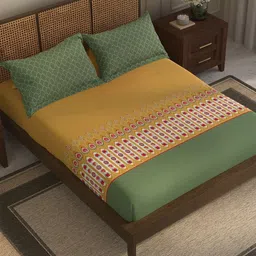 MYTRIDENT Yellow Ethnic Motifs 144 TC King Bedsheet with 2 Pillow Covers image 5