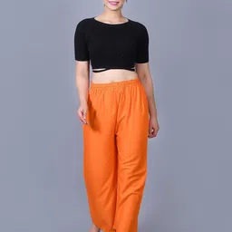apqrs Women Flared Orange Viscose Rayon Trousers image 3