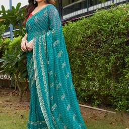 all about you Ethnic Motifs Embroidered Pure Georgette Designer Saree image 3