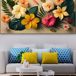 DEKORSTATION Green & Yellow Floral And Botanical Printed Canvas Wall Art-image-13