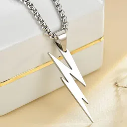 MYKI Men Stainless Steel Silver-Plated Quirky Pendant With Chain-picture-29