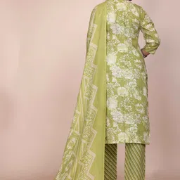OLWAZE Women Floral Printed Regular Mirror Work Pure Silk Kurta with Trousers & With Dupatta image 3