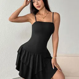 bebe Women Drop Waist Fit & Flare Asymmetrical Hem Dress image 1