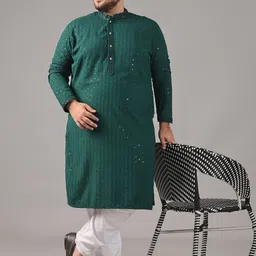 SOJANYA PLUS Size Floral Embroidered Band Collar Sequinned Cotton Straight Kurta image 5