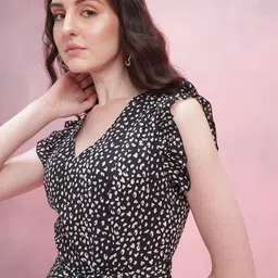 DressBerry Abstract Printed Belted Detail Flutter Sleeves Playsuit image 5