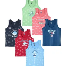 Revvo Junior Boys Pack Of 6 Printed Cotton Basic Vests RJV-106-picture-29