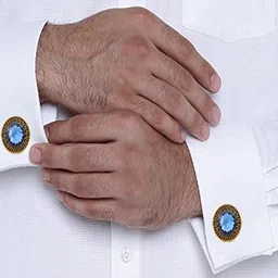 Curren Round Embellished Gold-Plated Cufflink image 2