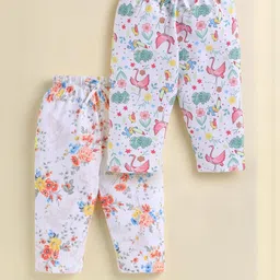 Biskid Girls Pack Of 2 White Pink & Green Floral Printed Mid Rise Cotton Capris-picture-36
