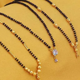 Anouk Set Of 3 Gold-Plated Artificial Stones Studded & Beaded Mangalsutras image 1