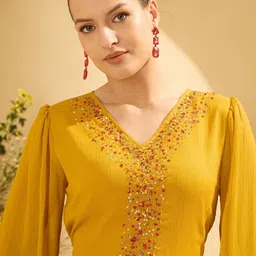 Antheaa Embellished V-Neck Top With Palazzo image 4