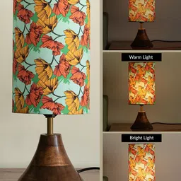ExclusiveLane Lumespace Brown & Blue Floral Printed Wooden Cylindrical Shaped Table Lamp image 5