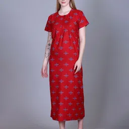 FIRST SLEEP Polka Dots Printed Maxi Pure Cotton Nightdress-image-88