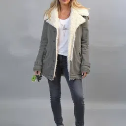 Mast & Harbour Hooded Faux Fur Trim Cotton Open Front Jacket image 3