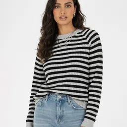 glitchez Striped Round Neck Oversized Pullover with Scarf-picture-47