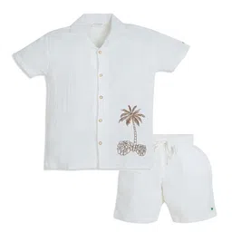 My Milestones Boys Embroidered Short Sleeves Pure Cotton Shirt With Shorts-image-45