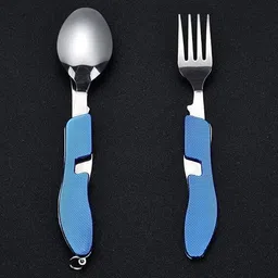 dihawk Multifunction Foldable Fork Spoon Set, Stainless Steel, Travel & Picnic Cutlery Stainless Steel Cutlery Set image 5