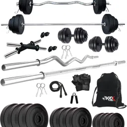 krx 40 kg PVC 40 Kg with One 3 Ft Curl + One 5 Ft plain Rod & One Pair Dumbbell Rods Home Gym Combo-picture-12