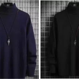 jaqque Men Solid High Neck Dark Blue, Black Sweater image 1