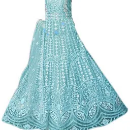 kb fab Embroidered Net Semi Stitched Anarkali Gown image 2