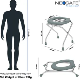 neosafe Stainless Steel Commode Chair & Shower chair Grey Commode Chair image 5