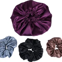 nnr Satin Silk Bonnet for Hair And skin care, Shower Cap & Scrunchies Combo-picture-23