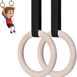 shopoflux Kids Gymnastic Wooden Rings with Heavy Duty Adjustable Strap | Roman Rings for Kids | Kids Gym Play Set | Gymnastic Toys Pilates Ring-picture-24