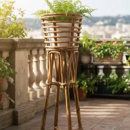 abc Cane Bamboo Rattan Planter Stand for Home Indoor, Outdoor, Living Room,Garden Plant Container Set image 3