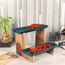 amaya decors Two Layer Wooden & Green Ceramic Platter-picture-27