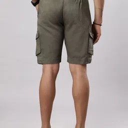 ho bindaass Solid Men Dark Green Cargo Shorts image 3