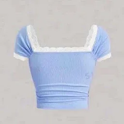 rkk collections Casual Slit Sleeves Lace Women Blue Top image 2