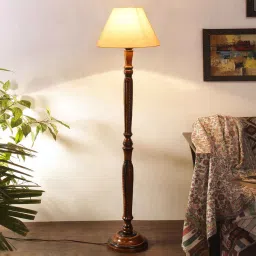 new era Classic Wooden Floor Lamp with Cotton Shade (Brown & off-white) image 1