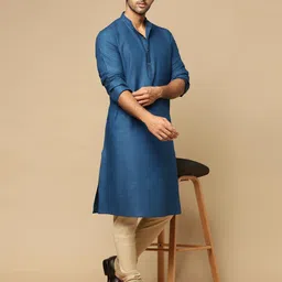 fabindia Men Woven Design Pure Silk Straight Kurta image 1