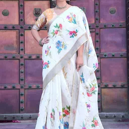 Anouk Floral Printed Zari Saree with Blouse Piece-picture-24