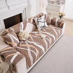 HOMETHREADS Coffee Brown & Brown Printed Sofa Cover-picture-21