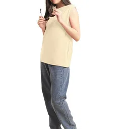 NOTWILD Women Solid Round Neck Relaxed Fit T-shirt image 3