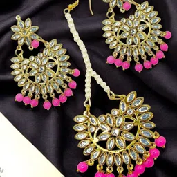 FEMMIBELLA Gold-Plated Kundan-Studded & Beaded Jewellery Set-picture-20