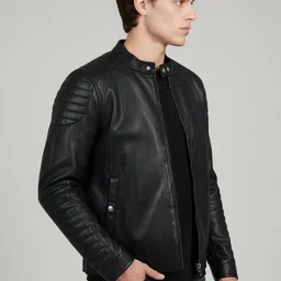 Celio Men Stand Collar Solid Lightweight Biker Jacket image 3