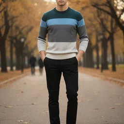 Mast & Harbour Men Colourblocked Striped Long Sleeves Casual Pullover Sweaters image 4