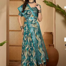 HERE&NOW Zari Linen Blend Banarasi Saree image 3