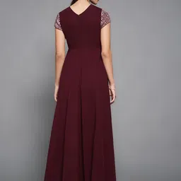 Miss Chase Embellished V-Neck Slits Detail Sequined Flared Gown Maxi Dress image 4