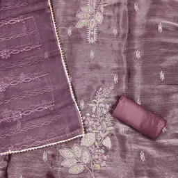 DIVASTRI Floral Embroidered Sequinned Silk Unstitched Dress Material image 3