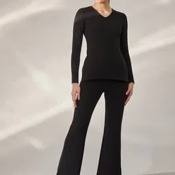 PANIT Ribbed Fitted V-Neck Top with Trousers-picture-23