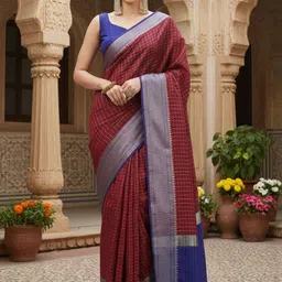 Anouk Rustic Checked Zari Silk Blend Handloom Taant Saree-picture-26