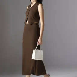 Selvia Edge Timeless Chic V-Neck Cropped Waistcoat With Skirt Co-Ords image 4