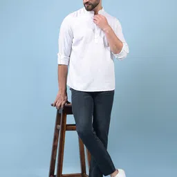 Crimsoune Club Band Collar Linen Straight Kurta-image-3