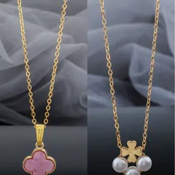 Birado Jewellery Set Of 2 Stainless Steel Gold-Plated Artificial Beaded Minimal Necklaces-image-70