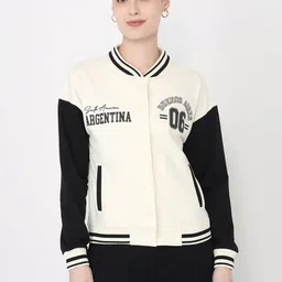 Kraus Jeans Women Typography Colourblocked Varsity Jacket-image-36
