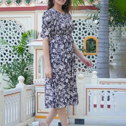 IKRASS Women Floral Printed A-Line Knee Length Dress image 2