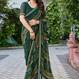 HERE&NOW Bandhani Embroidered Pure Georgette Saree-picture-15